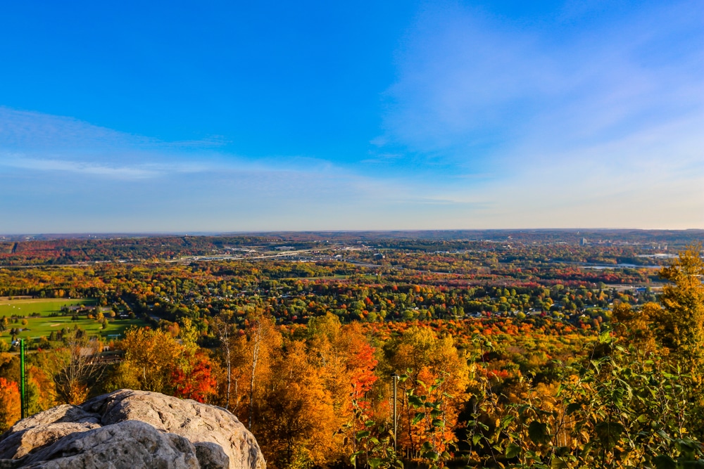 Beautiful view of Wisconsin fall colors from Granite Peak, one of the best things to do in Wausau in the fall