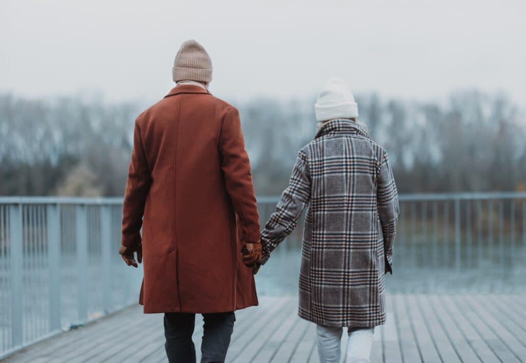A couple enjoying a winter walk during their Valentine's Day Getaway in Wisconsin